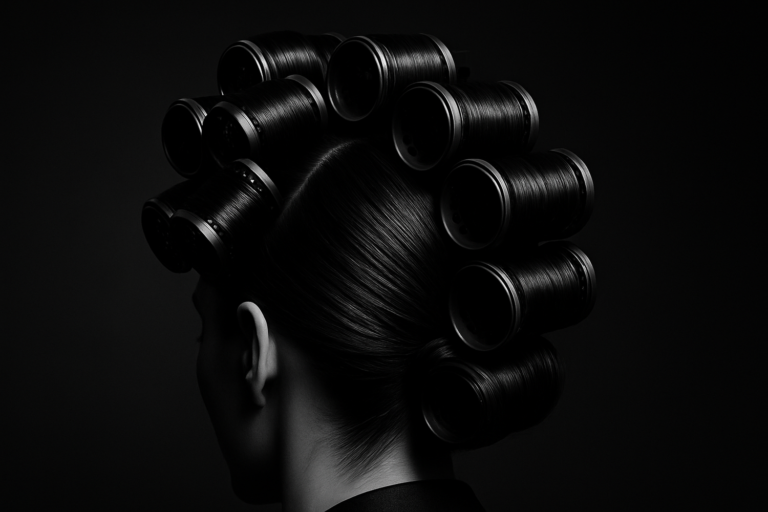 edgy black and white roller set on top of hed